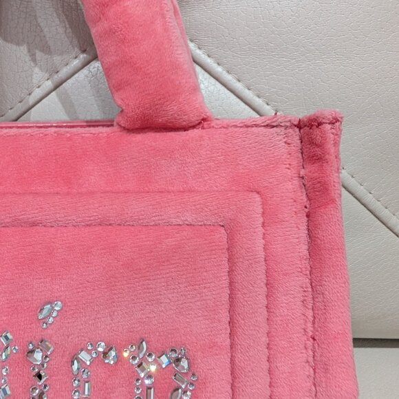Juicy Couture Pink Velour Rhinestone Tote Bag | Y2K Iconic Logo - Picture 7 of 7